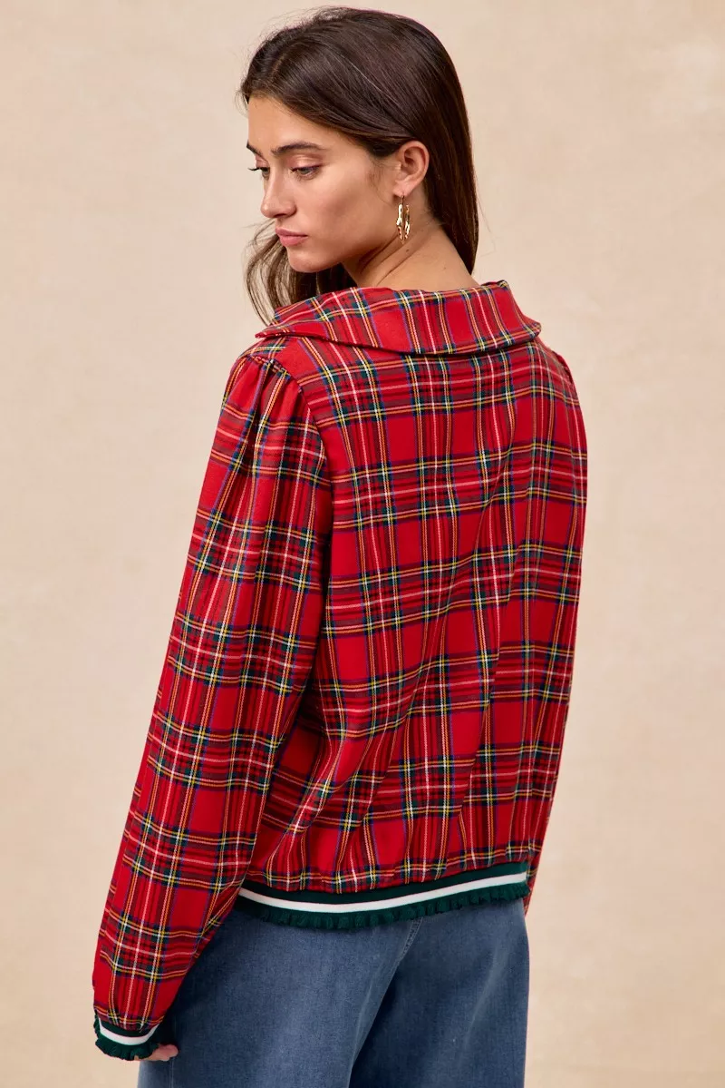 Christmas Plaid Collared Top with Ruffled Detail, image 20