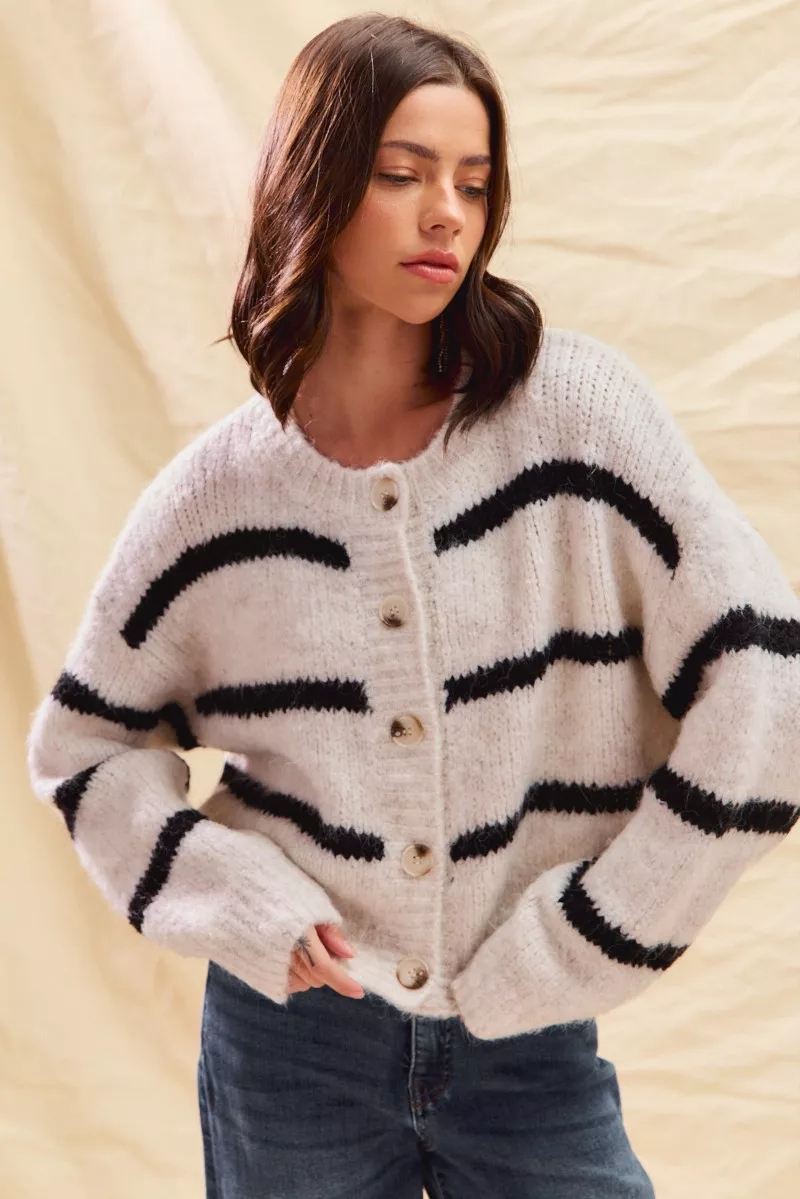 Stripe Soft Touch Button Cozy Sweater Cardigan, image 11