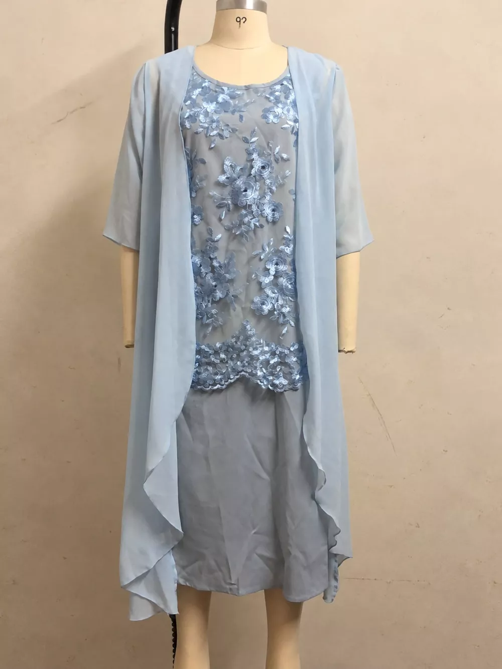 Plus Size Elegant Lace Overlay Dress and Matching Chiffon Cardigan Set, image 11