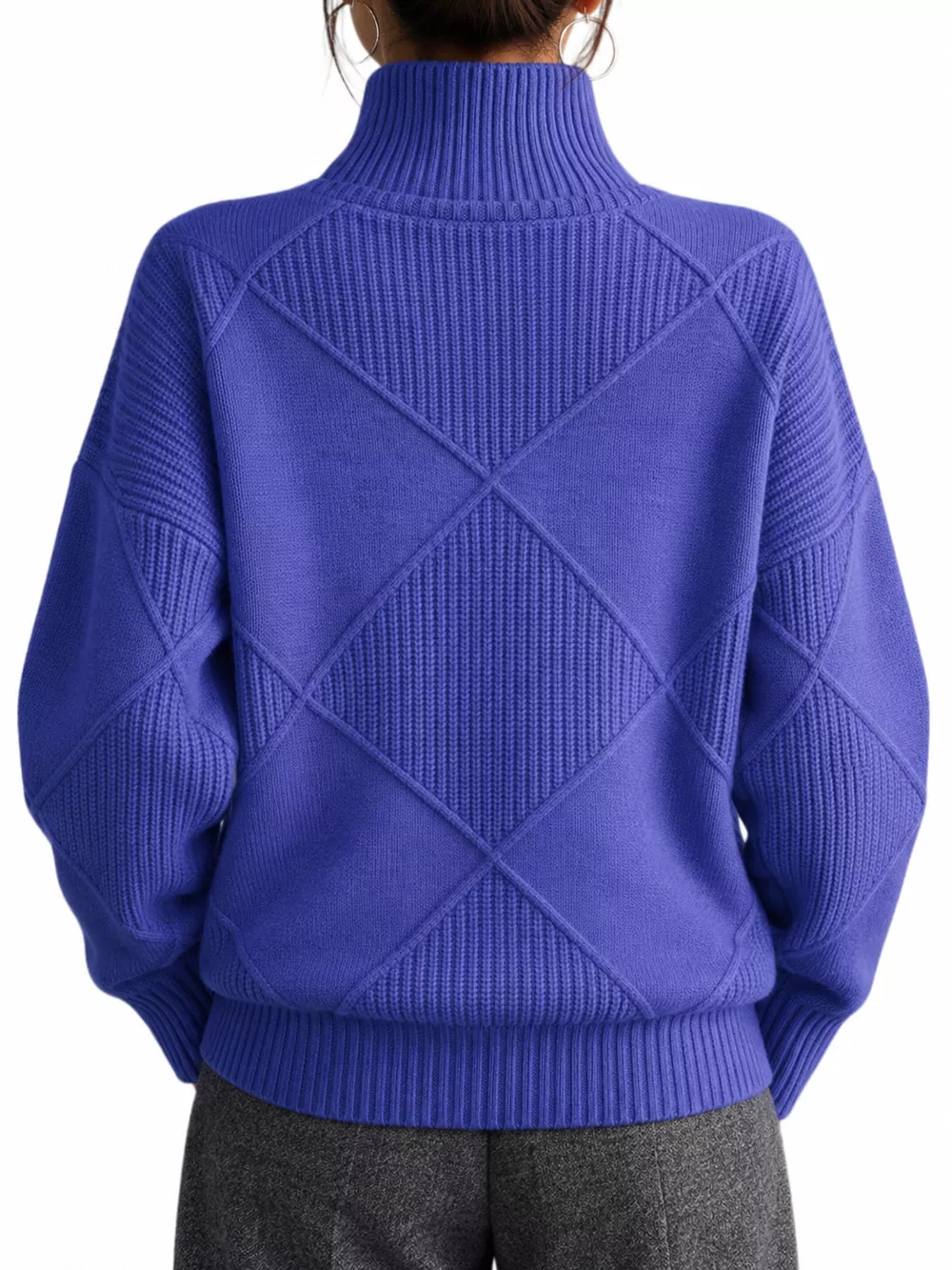 Full Size Diamond Pattern Turtleneck Sweater Plus Size, image 60