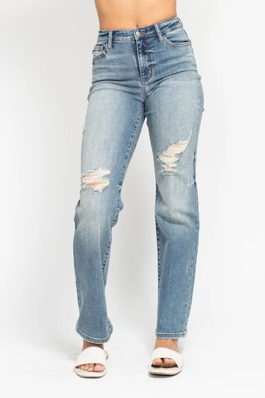 Full Size High Waist Distressed Dad Jean Plus Size