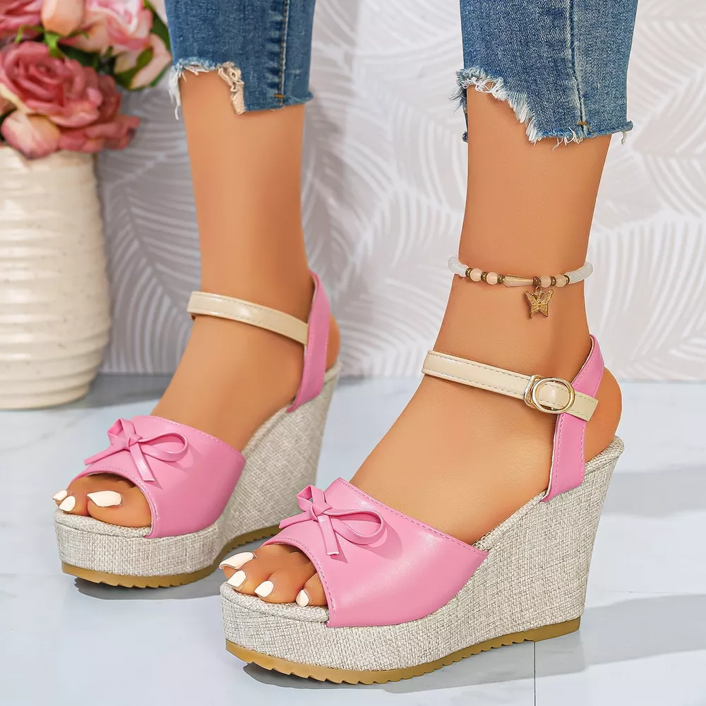 Bow Peep Toe Wedge Sandals, image 7