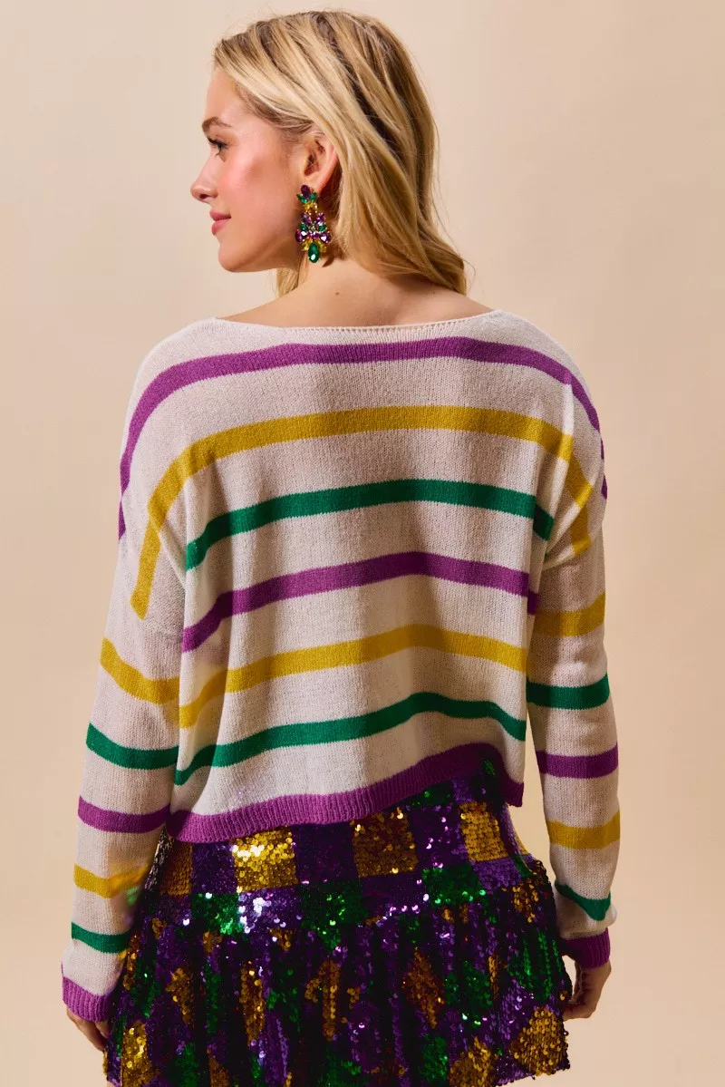 Mardi Gras Color Stripe Lightweight Sweater Top, image 18