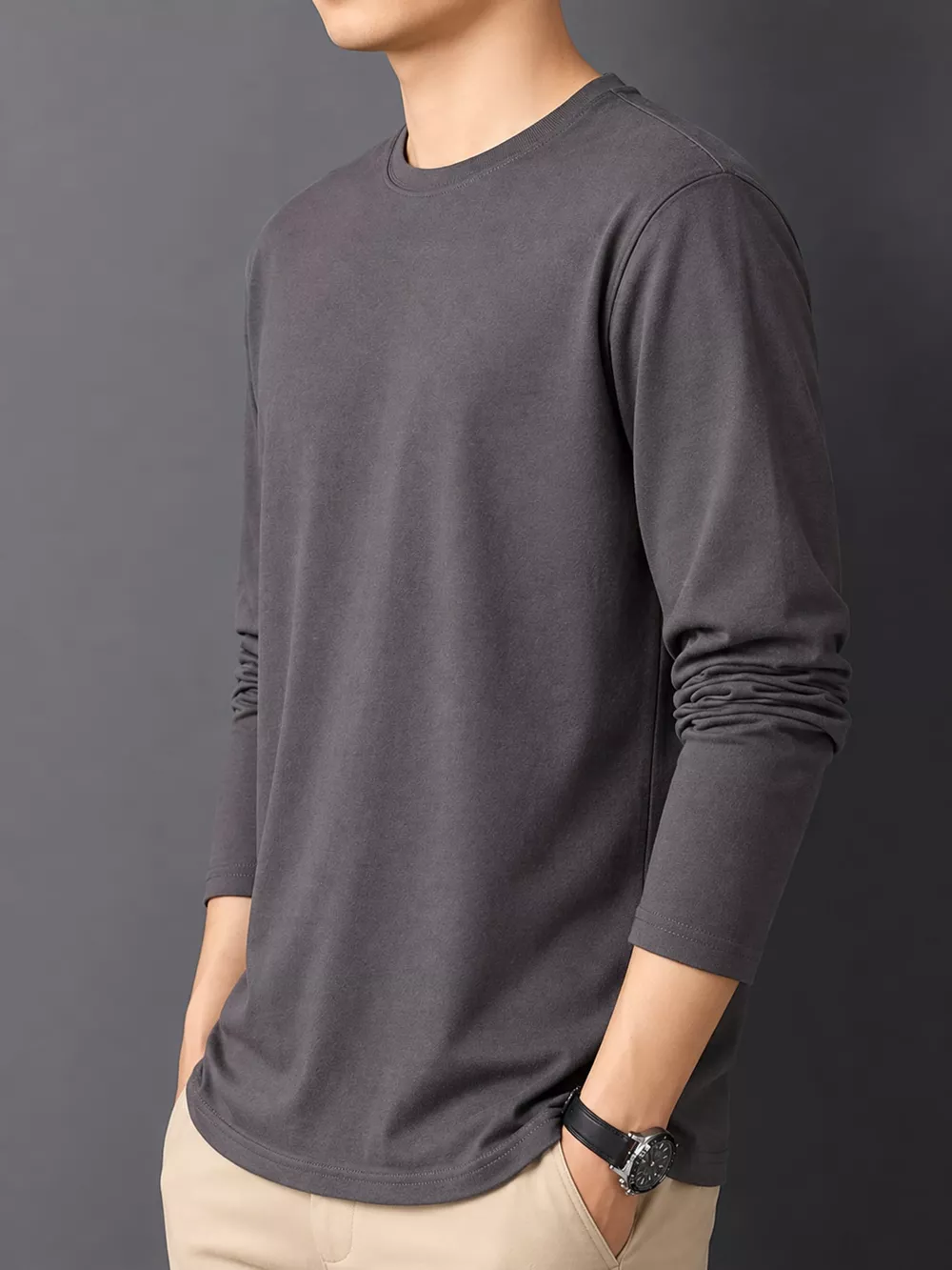 Men's Plus Size Round Neck Long Sleeve T-Shirt, image 40