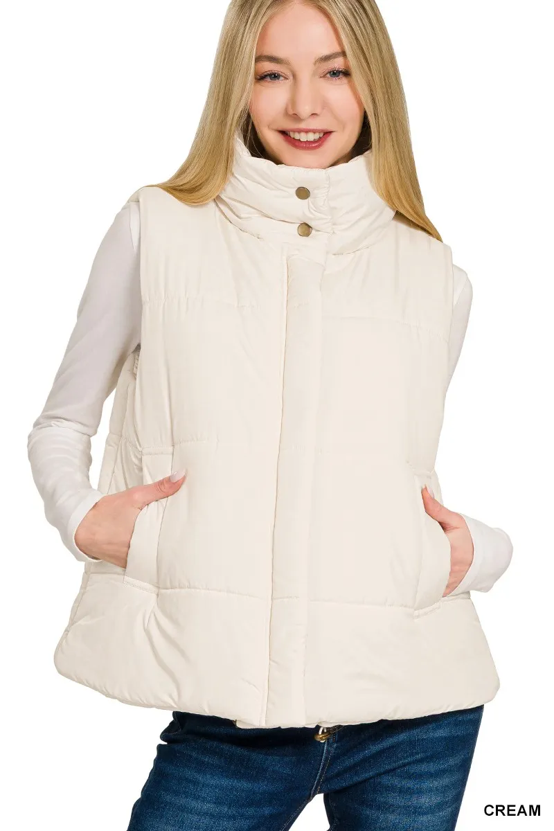 High Neck Zip-Up Vest Coat