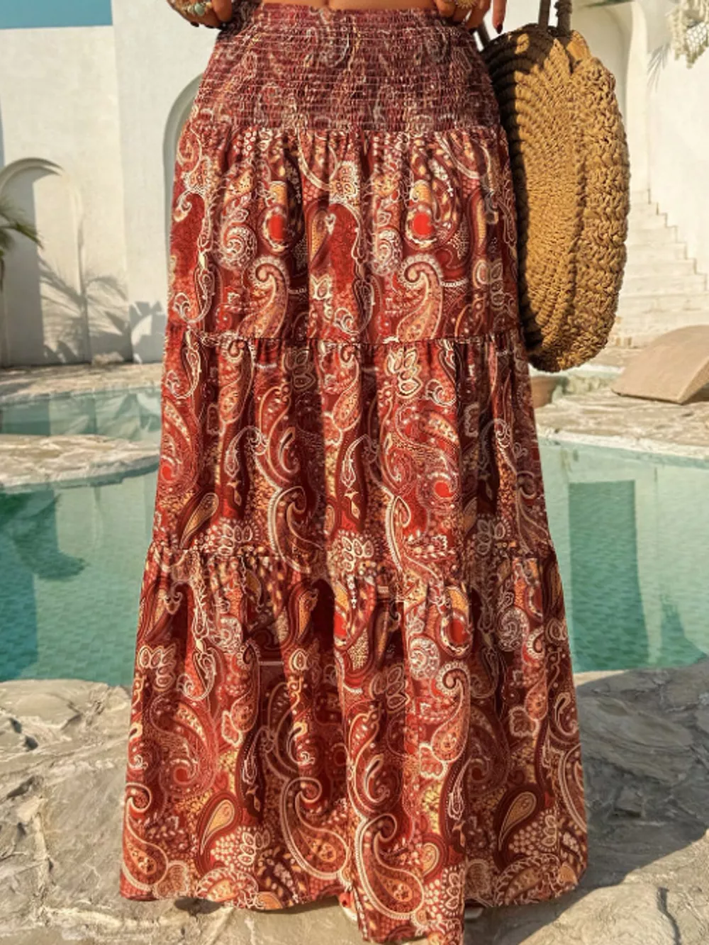 Paisley Print Tiered Maxi Skirt, image 11