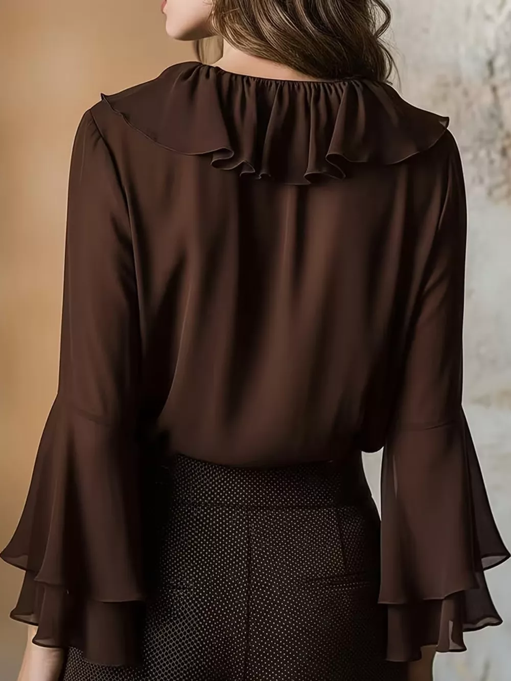 Ruffle-Trim V-Neck Blouse with Bell Sleeves, image 11
