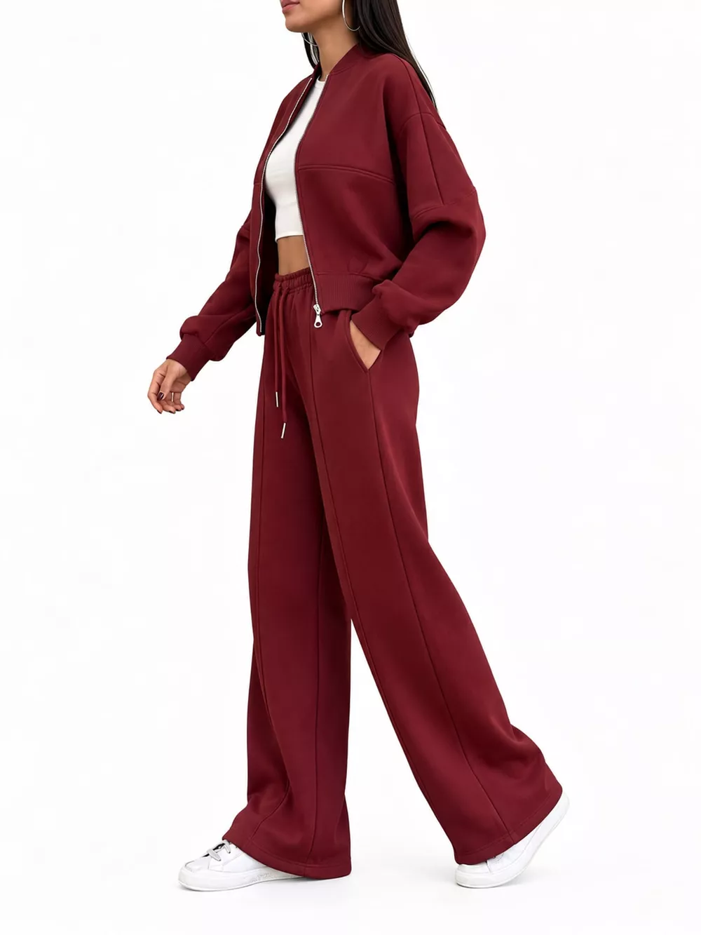 Casual Zip-Up Jacket and Wide-Leg Sweatpants Set, image 34