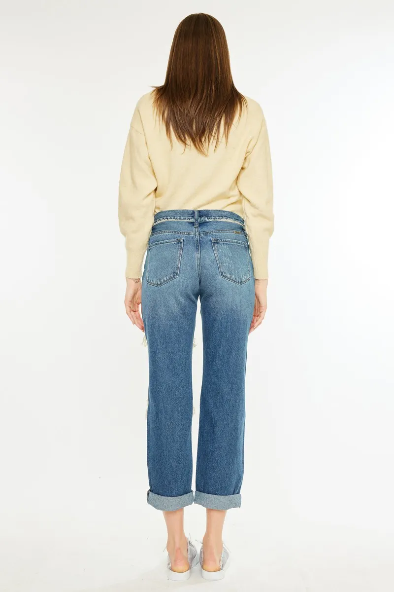 Distressed Mid Rise True Boyfriend Jeans, image 6