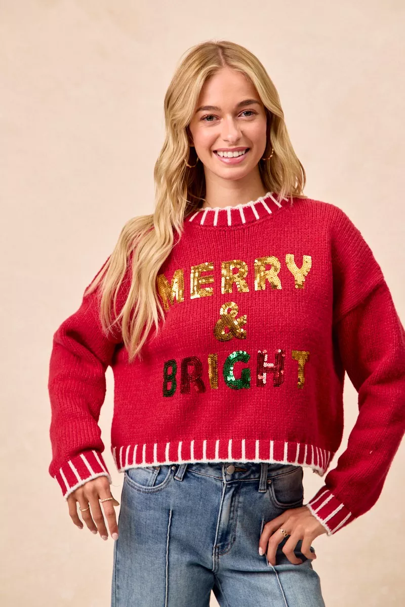 Christmas Theme Sequin Lattering Sweater, image 5