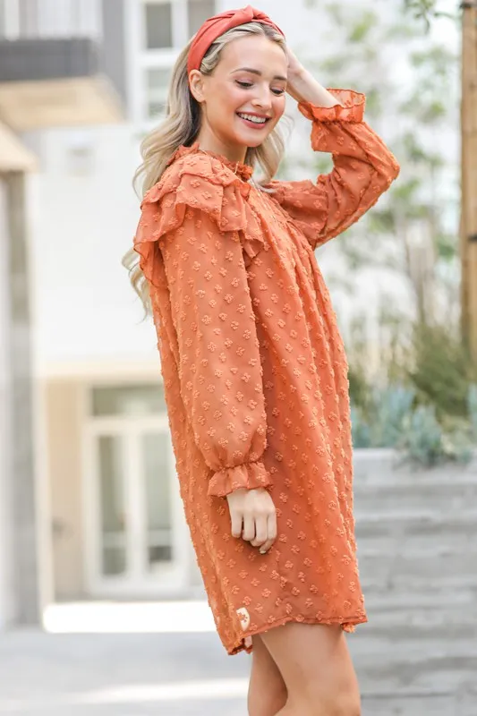 Lovely Ruffle Shoulder with Textured Woven Dress, image 7