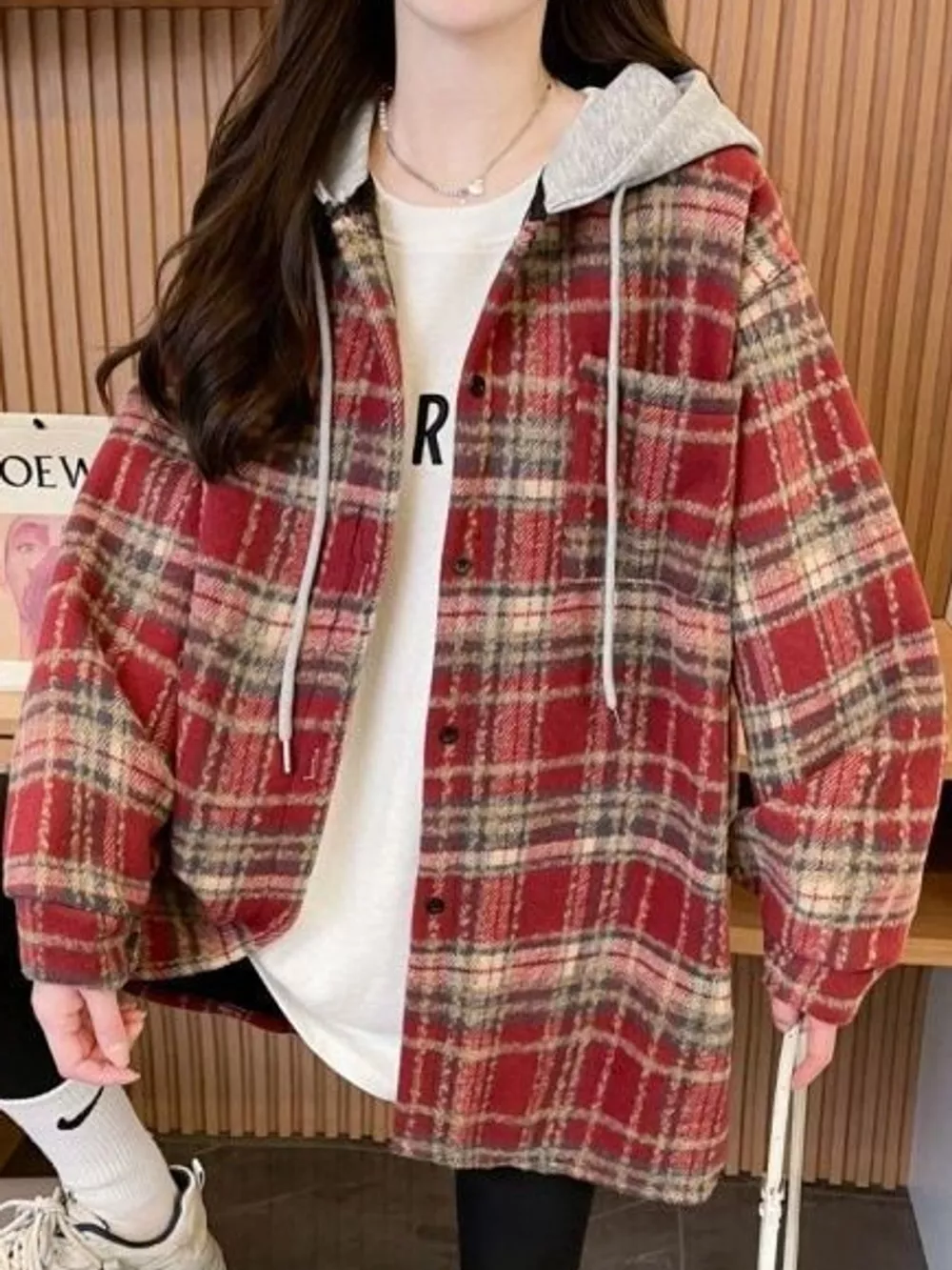 Plaid Button Up Hooded Shacket, image 11