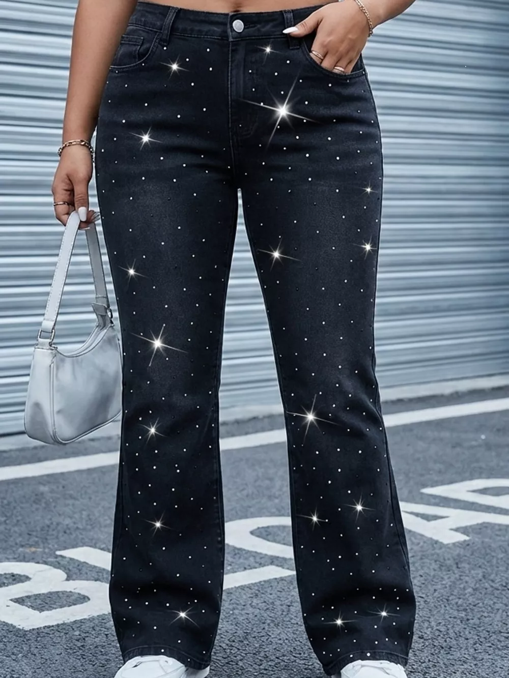 Plus Size Rhinestone Embellished Flare Jeans, image 4