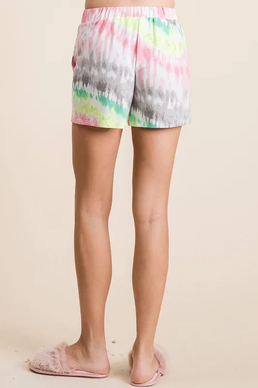Tie Dye Print Shorts With Twill Tape Drawstring, image 13