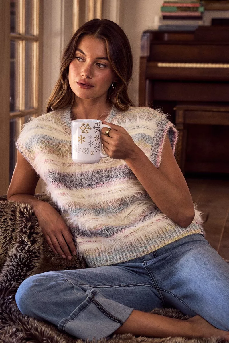 Soft Fuzzy Multi Color Stripe Cozy Sweater Top, image 7