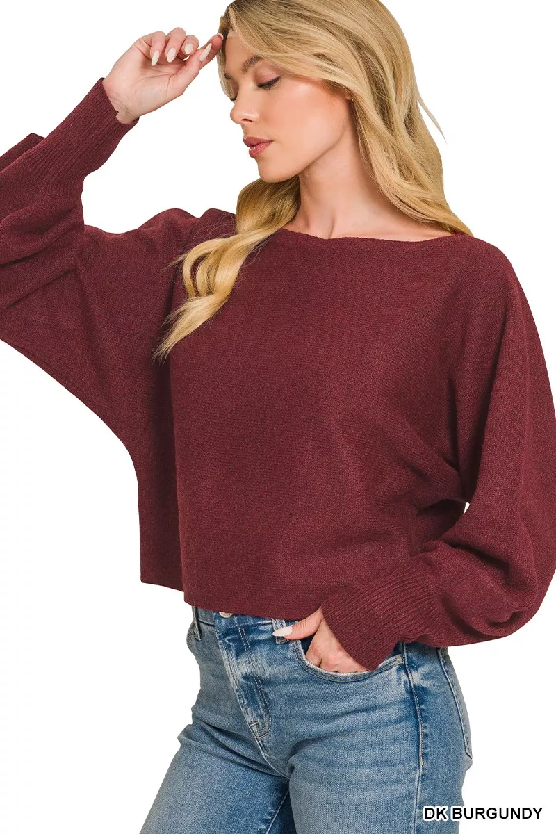 Zenana Boat Neck Balloon Sleeve Sweater, image 3