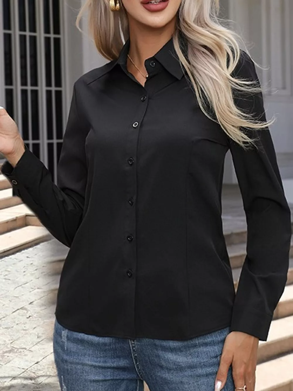 Full Size Button-Down Long Sleeve Shirt Plus Size, image 5