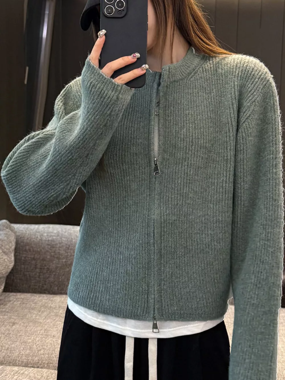 Zip Up Dropped Shoulder Cardigan, image 7