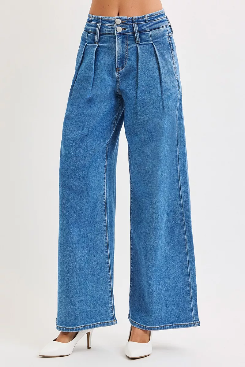 Full Size Mid Rise Fit Wide Leg with Pleated Detail Jeans Plus Size, image 5