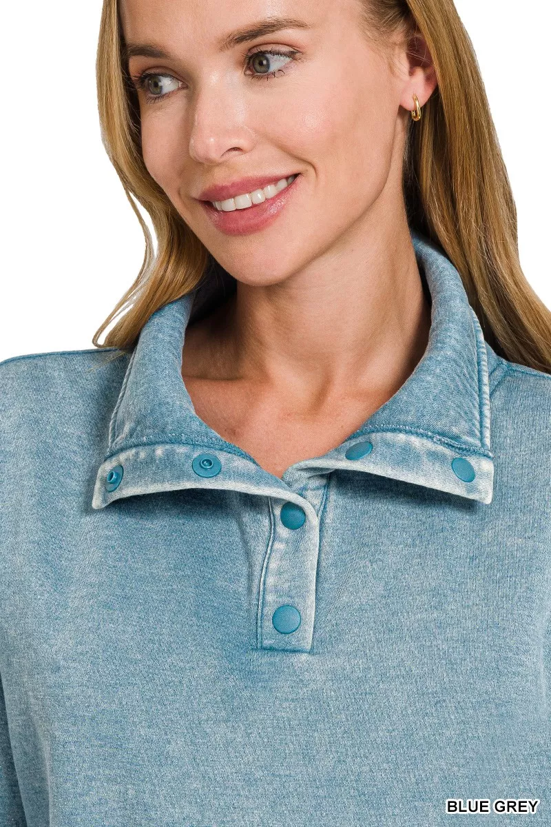 Fleece Washed High Neck Kangaroo Pocket Sweatshirt, image 6