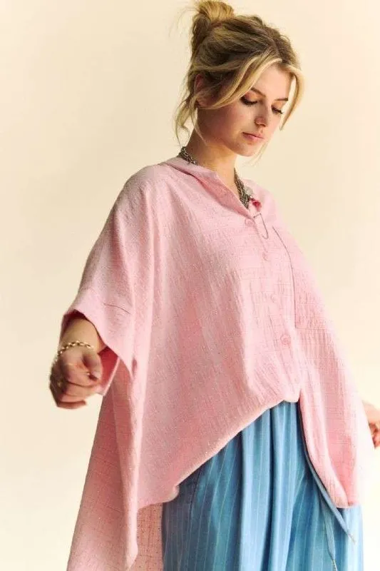 Rhinestone Pleat Back Short Sleeve Loose Fit Shirt, image 5