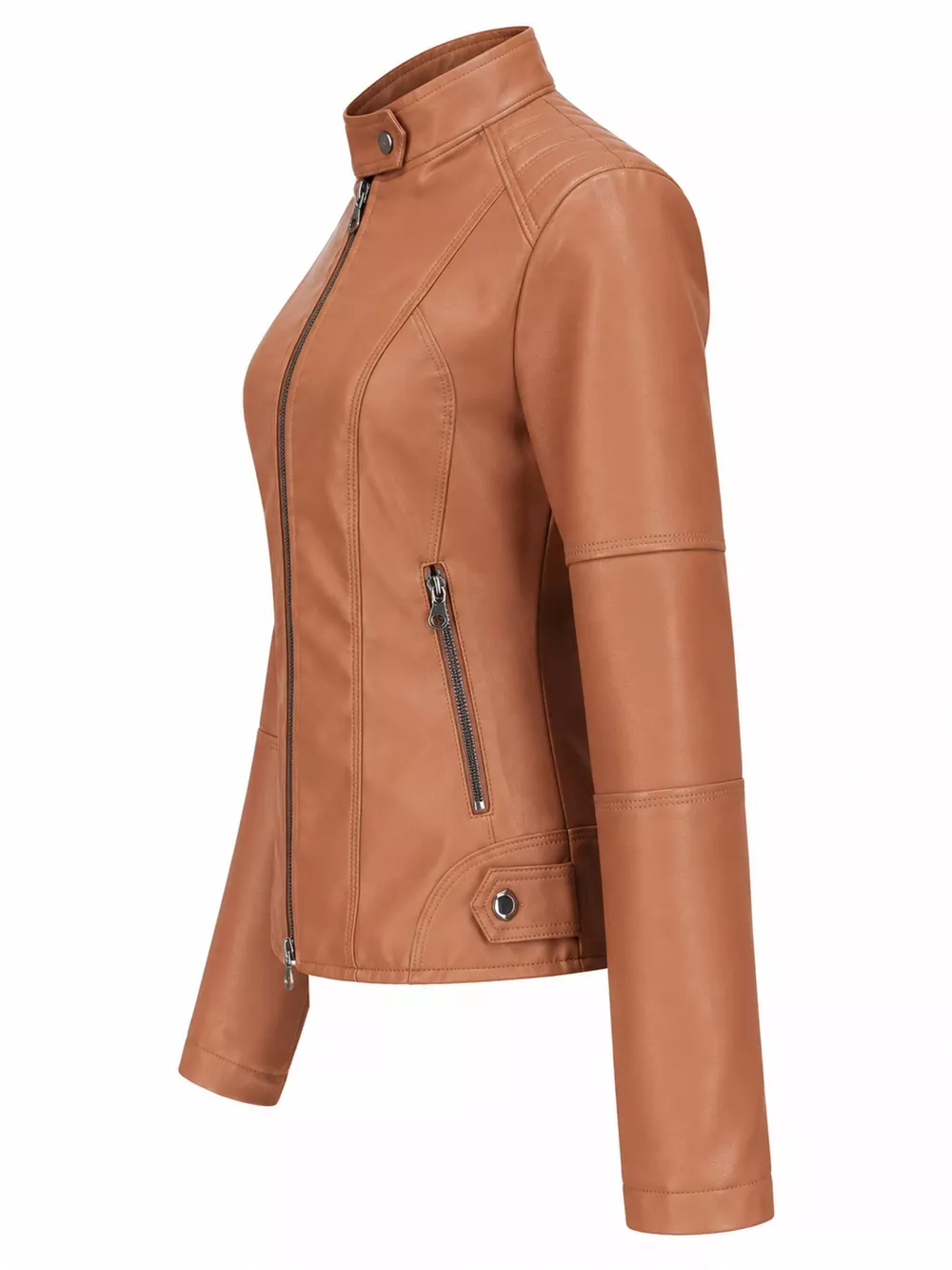 Full Size Slim Fit Faux Leather Moto Jacket Plus Size, image 17