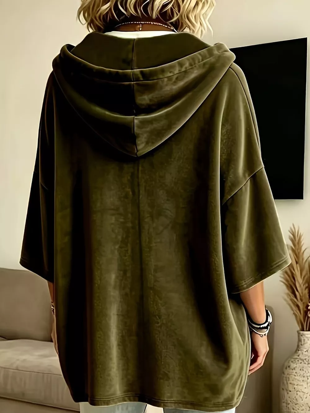 Full Size Velvet Button Detail Hoodie Plus Size, image 22