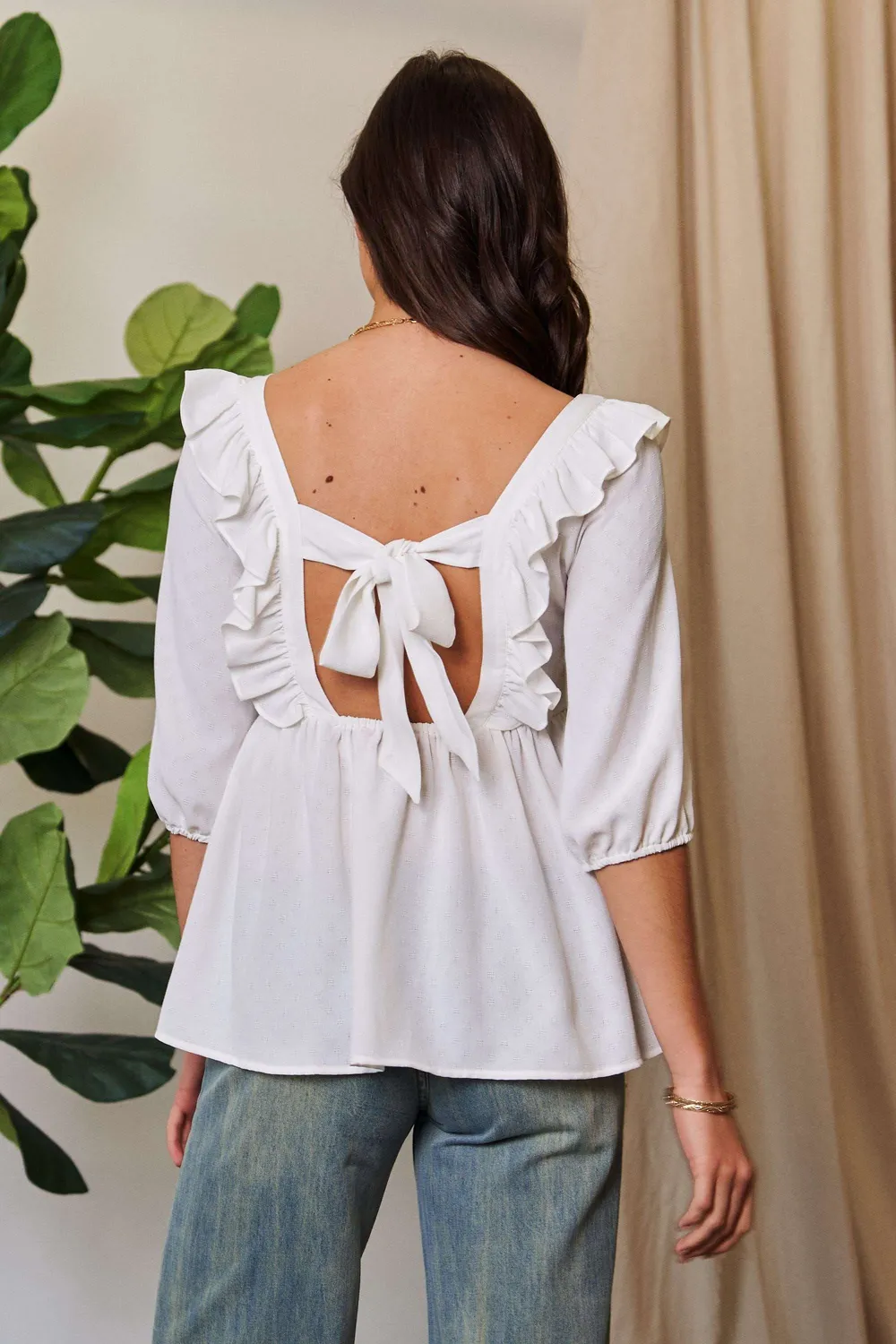 Texture Tie Back Floral Embroidery Frill Blouse, image 6