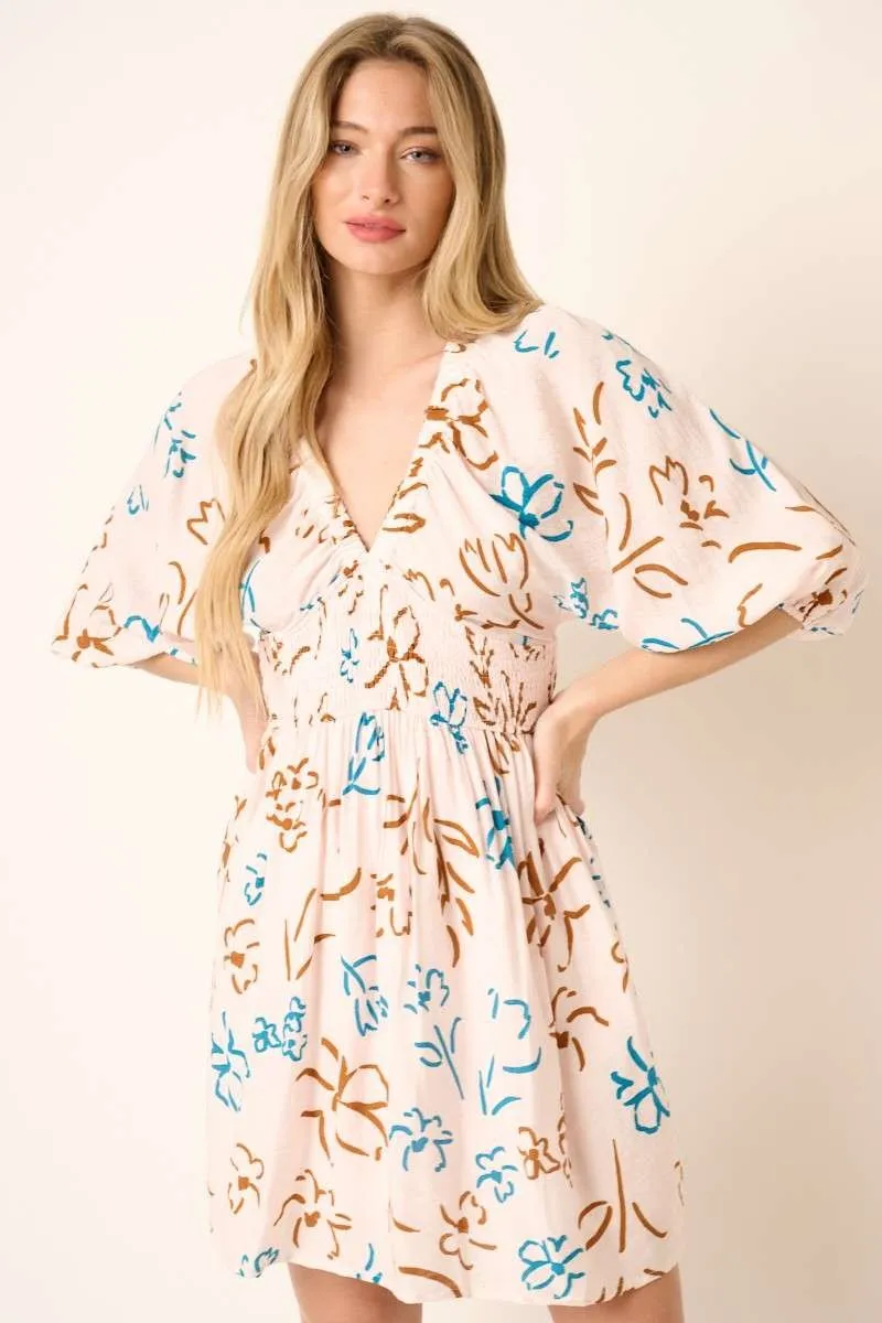 Flower Print Mocked Waist Mini Dress, image 3