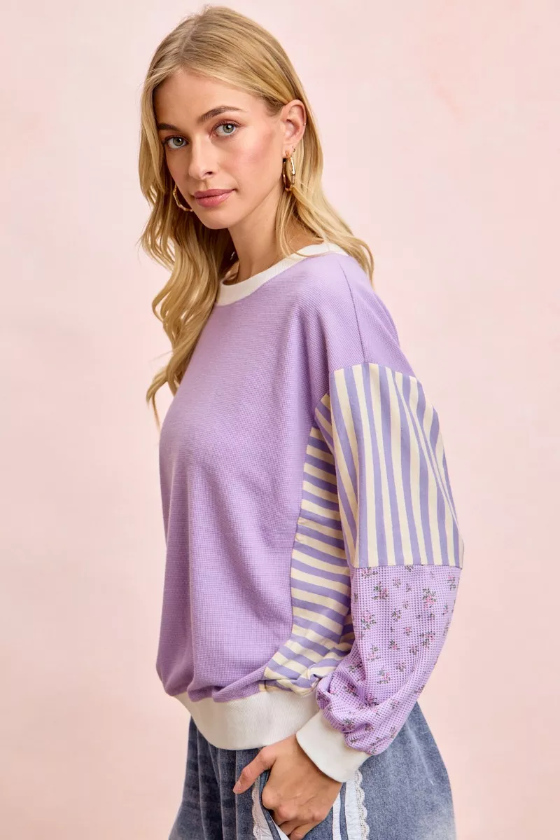 Mix and Match Sweatshirt with Floral Sleeve Striped, image 12