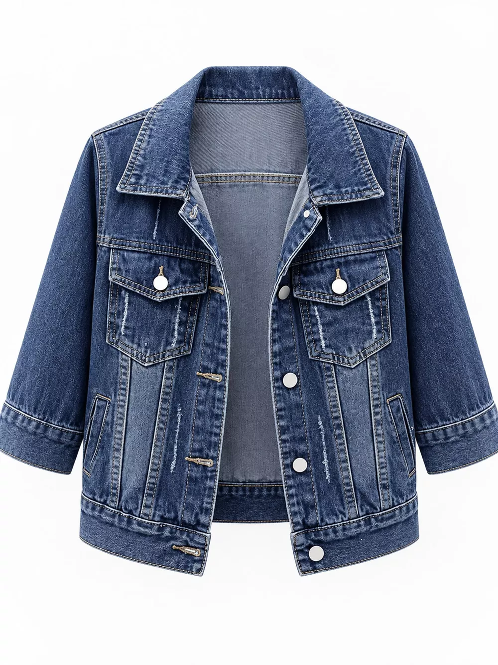 Full Size Distressed Mid-Sleeve Denim Jacket Plus Size, image 2