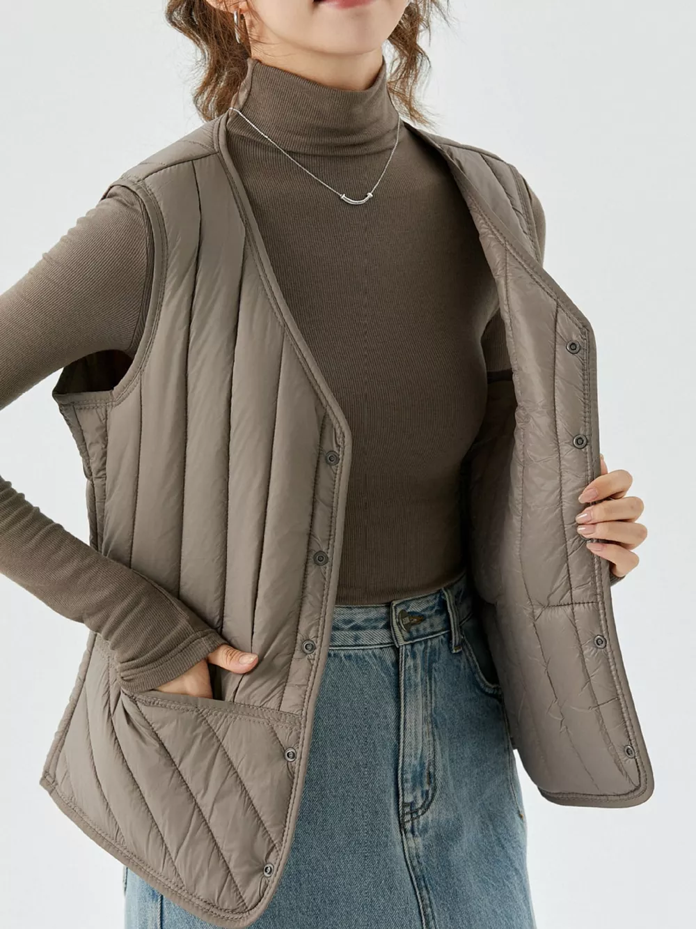Full Size Quilted Button Up Vest Coat Plus Size, image 44