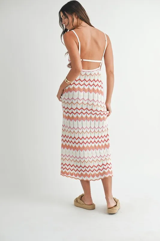 Lightweight Pointelle Chevron Knit Maxi Dress, image 8