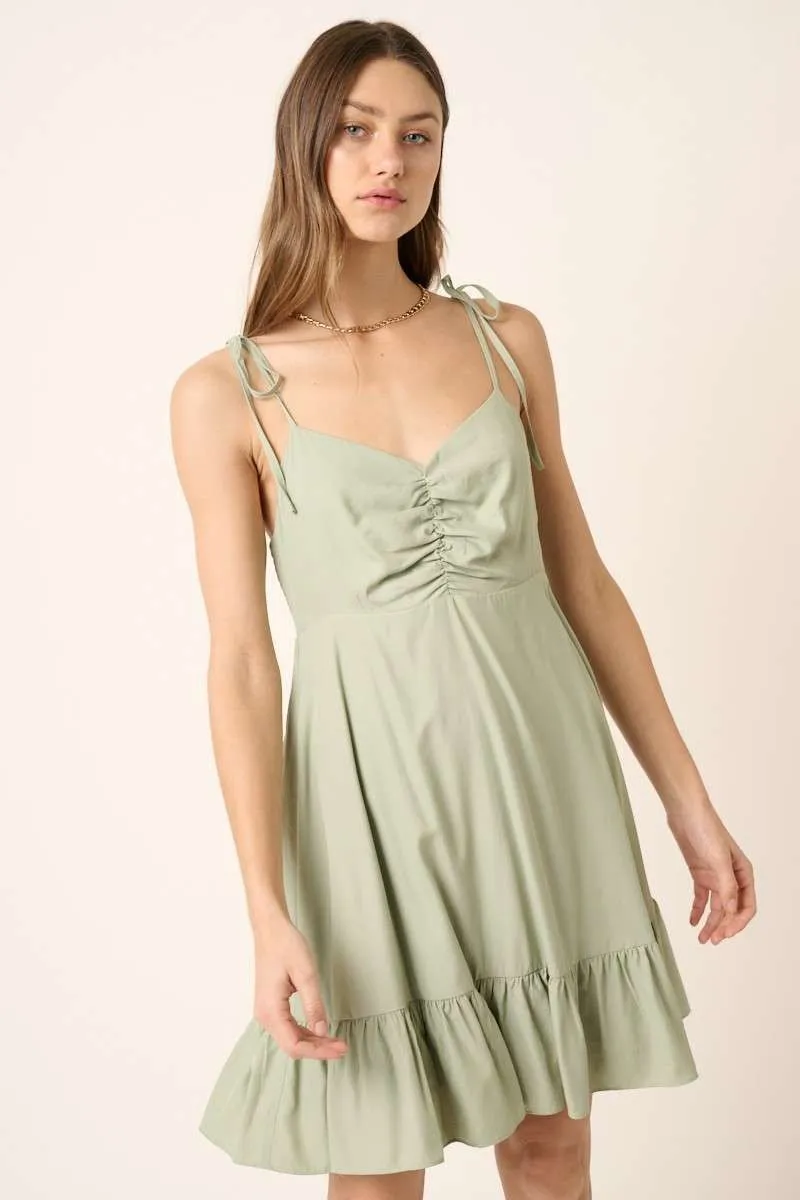 Ruched Detail Spaghetti Tie Mini Dress, image 3