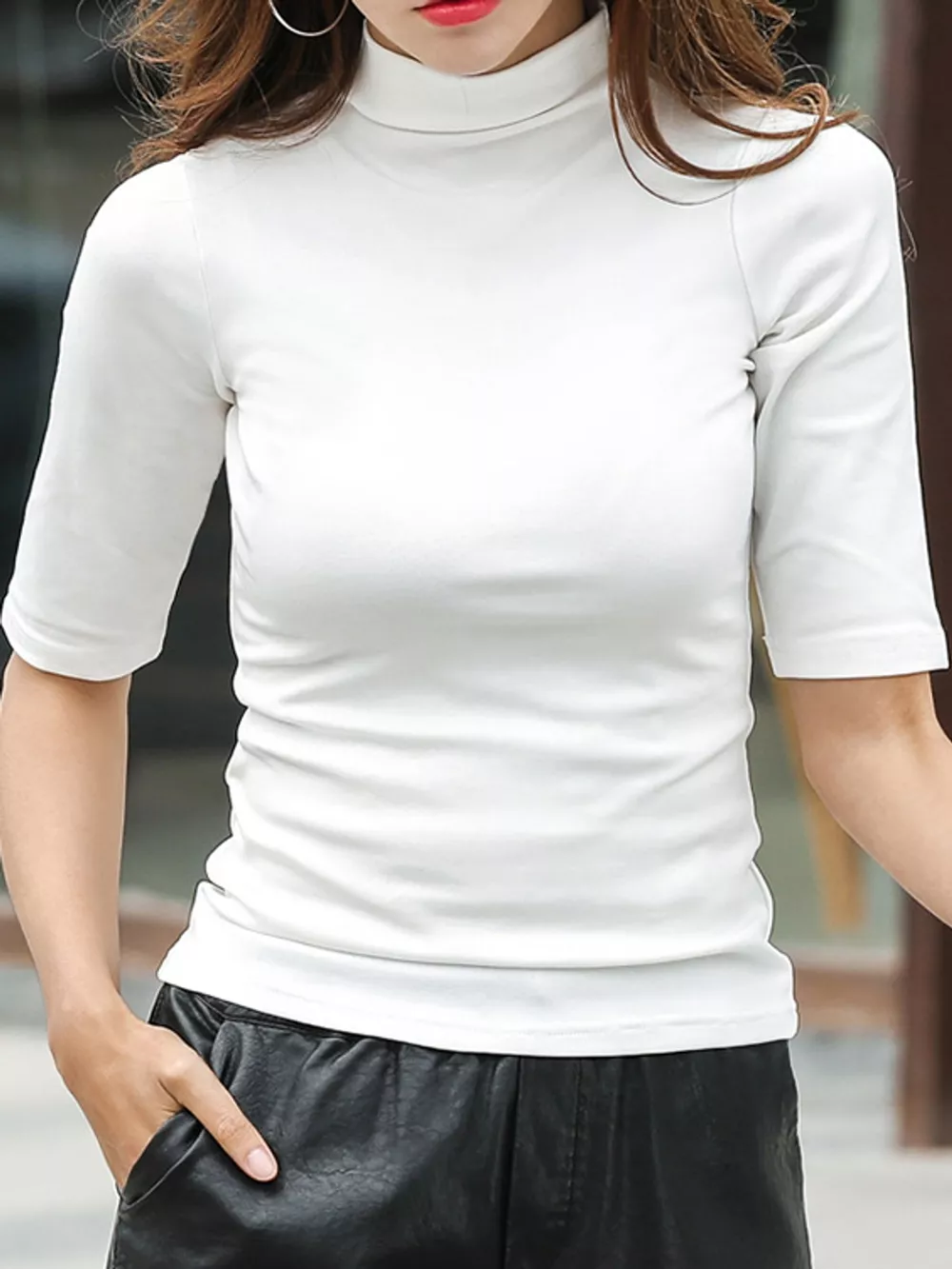 Full Size Mock Neck Half Sleeve T-Shirt Plus Size