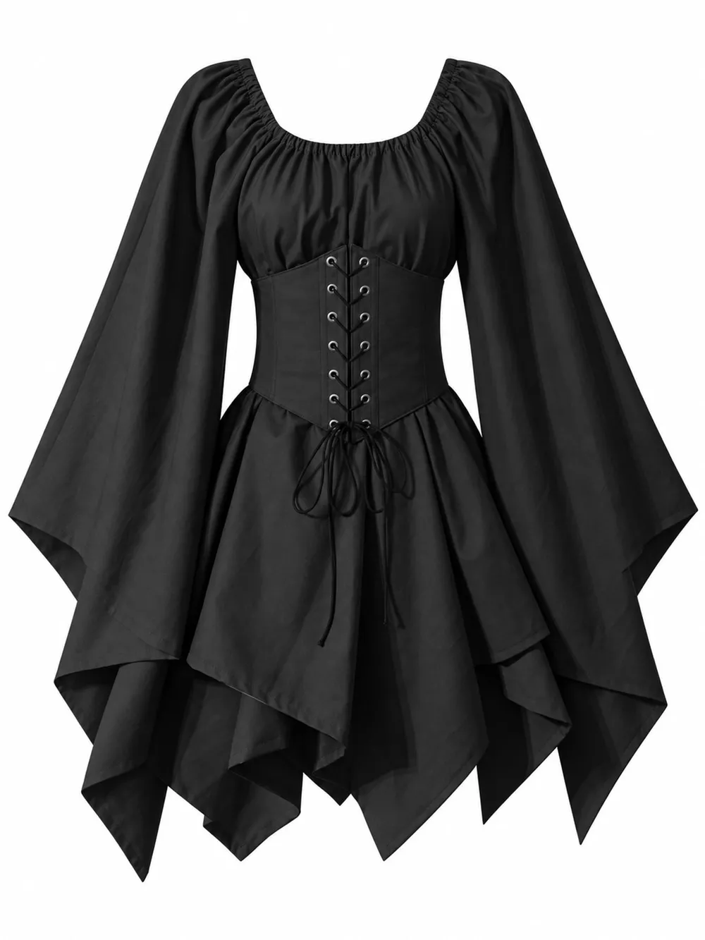 Full Size Lace-Up Flare Sleeve Irregular Hem Dress Plus Size