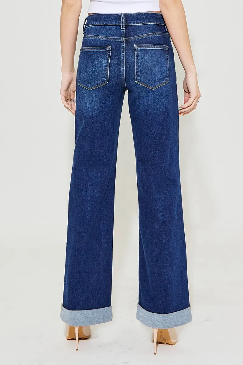 Full Size Tummy Control High Rise Wide Leg Cuffed Jeans Plus Size, image 6