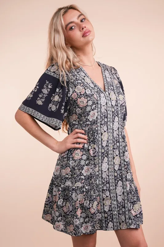 Shirring Detail Printed Woven Mini Dress, image 2
