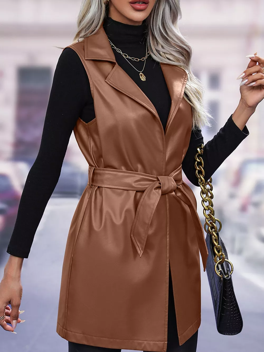 Tie Waist Longline Vest Coat, image 14