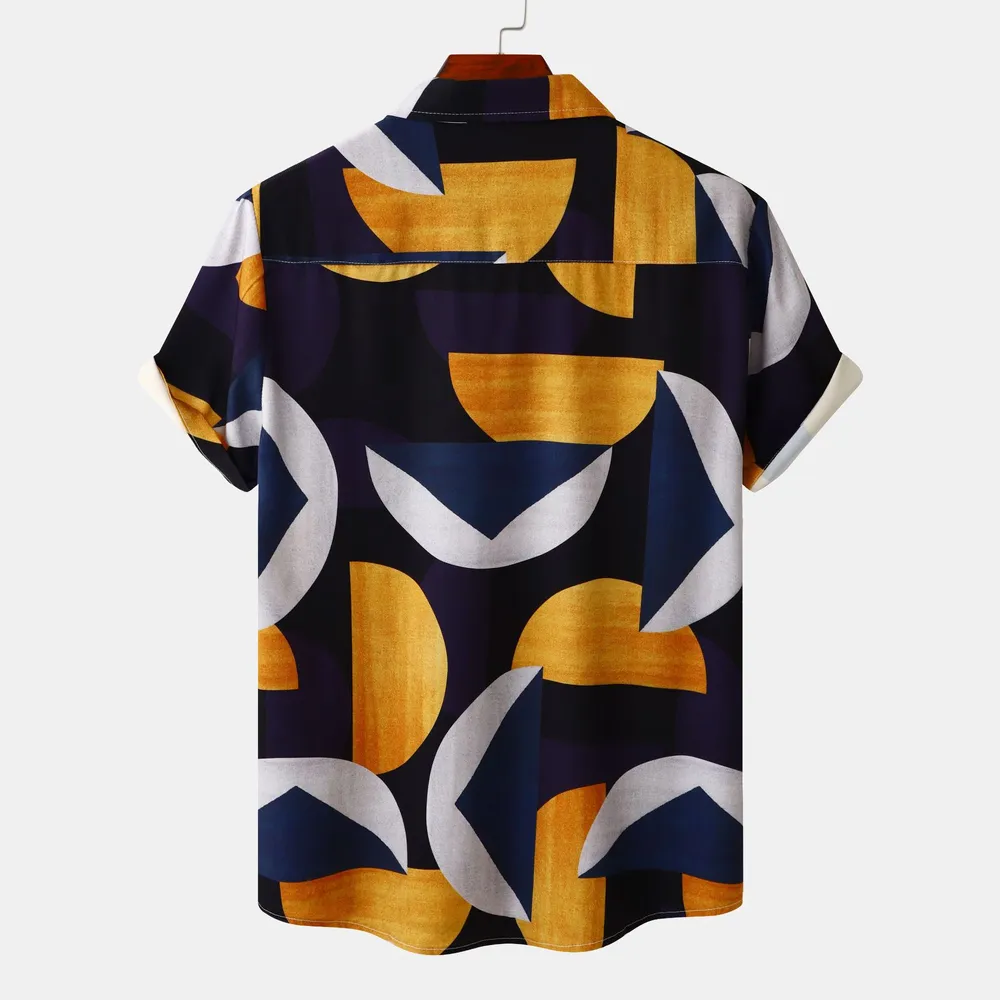 Men's Plus Size Geometric Print Short Sleeve Button-Up Casual Shirt, image 2
