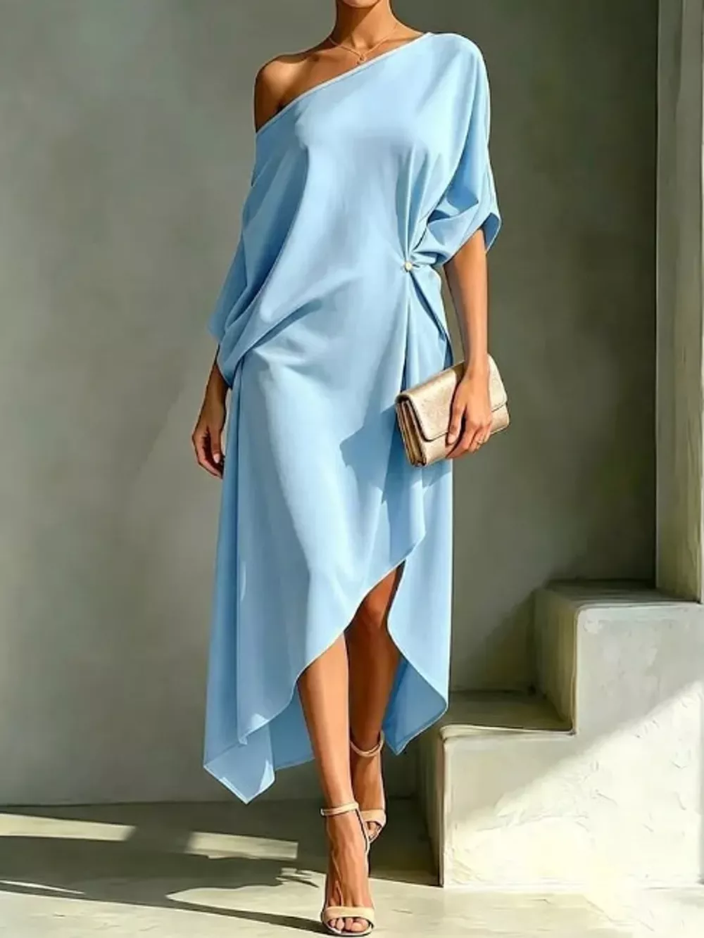 Full Size One-Shoulder Asymmetric Hem Midi Dress Plus Size