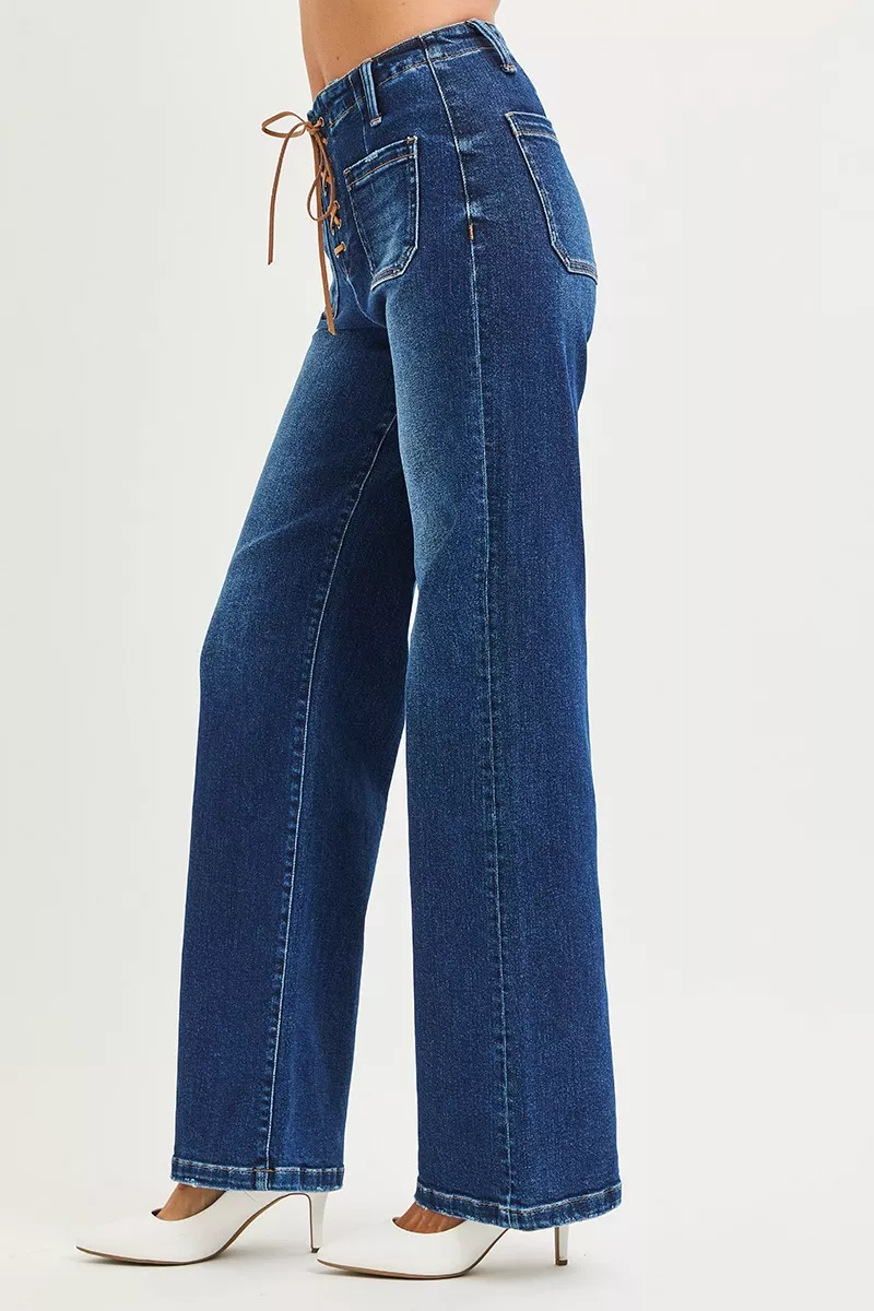 Full Size High Rise Wide Leg Jeans with Front Tie Detail Plus Size, image 5
