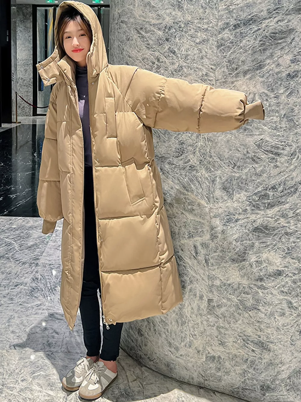 Plus Size Oversized Hooded Longline Puffer Coat