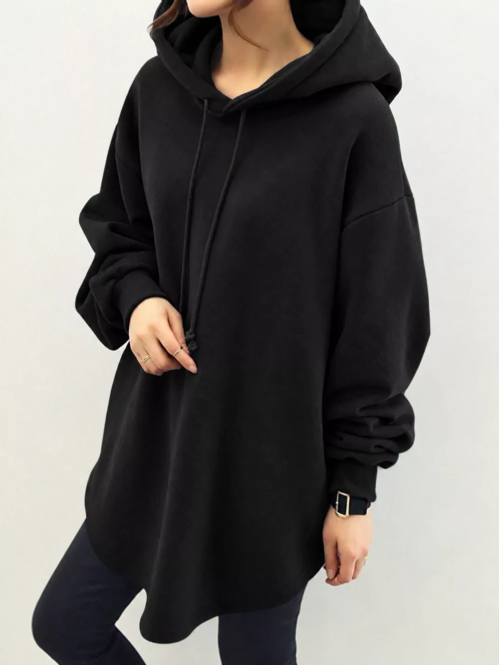 Full Size Drawstring Dropped Shoulder Hoodie Plus Size