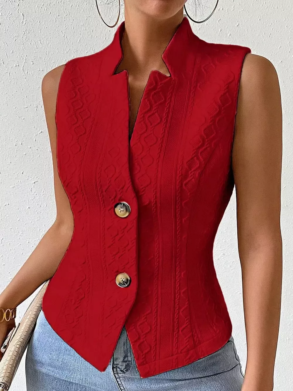 Textured Slim-Fit Button-Down Vest Coat, image 15