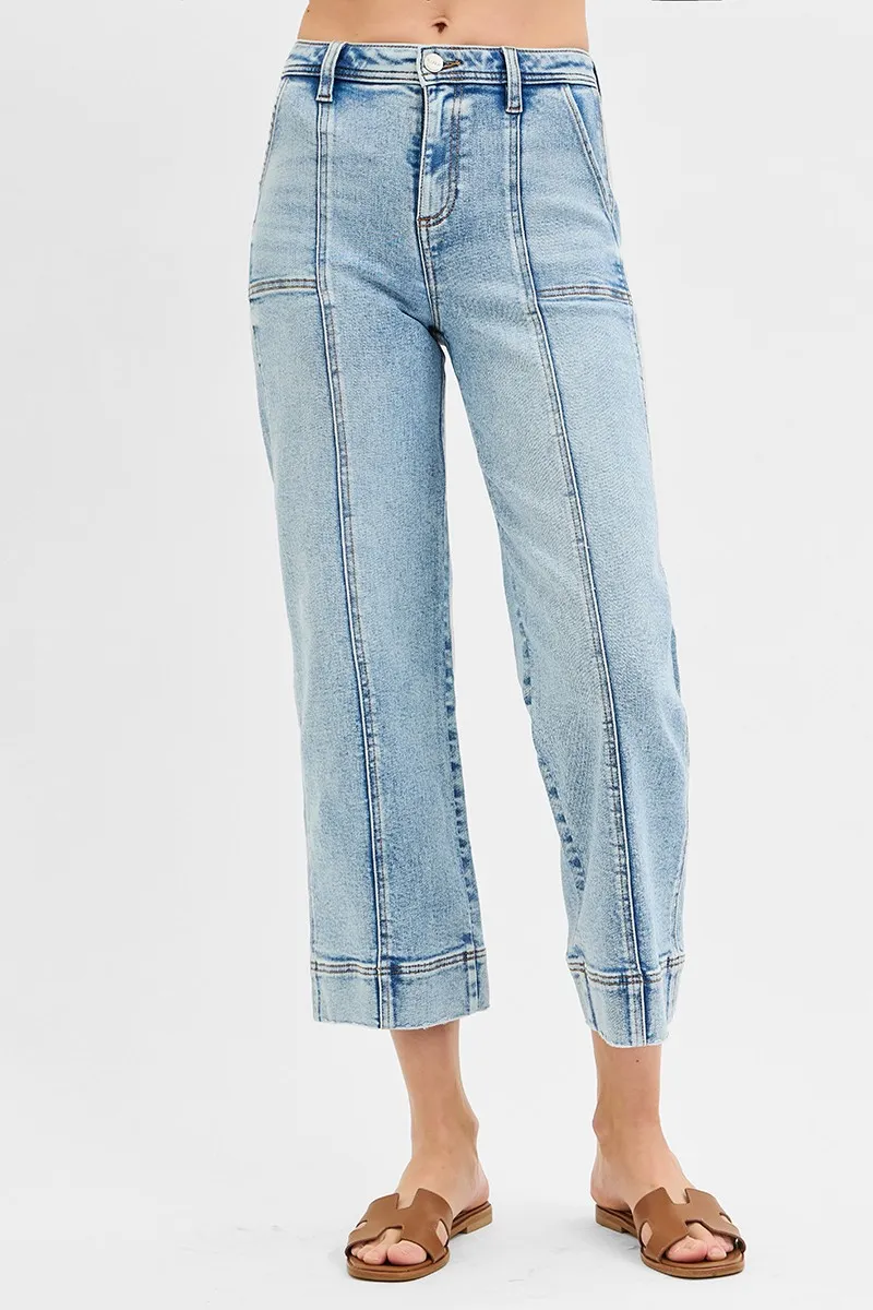 Full Size High Rise Crop Wide Front Seam Detailed Jeans Plus Size, image 5