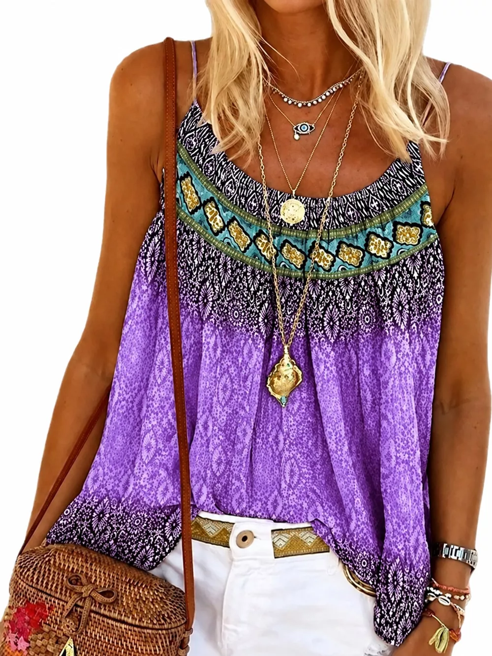 Full Size Printed Scoop Neck Cami Plus Size, image 11