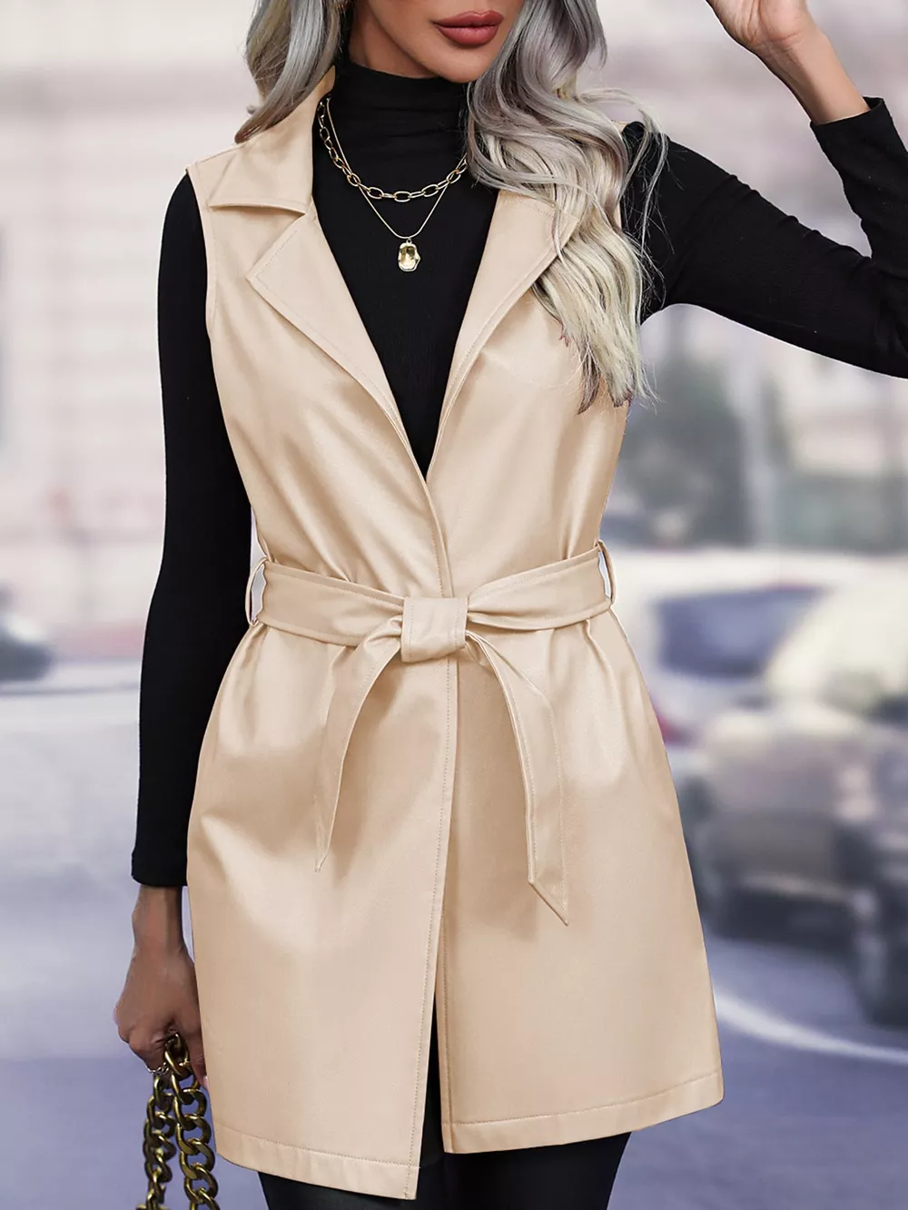 Tie Waist Longline Vest Coat, image 22
