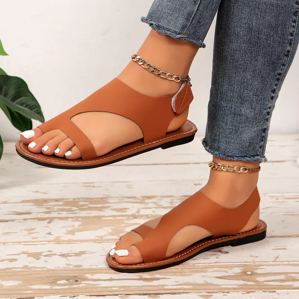 Leather Toe Loop Flats Sandals, image 9