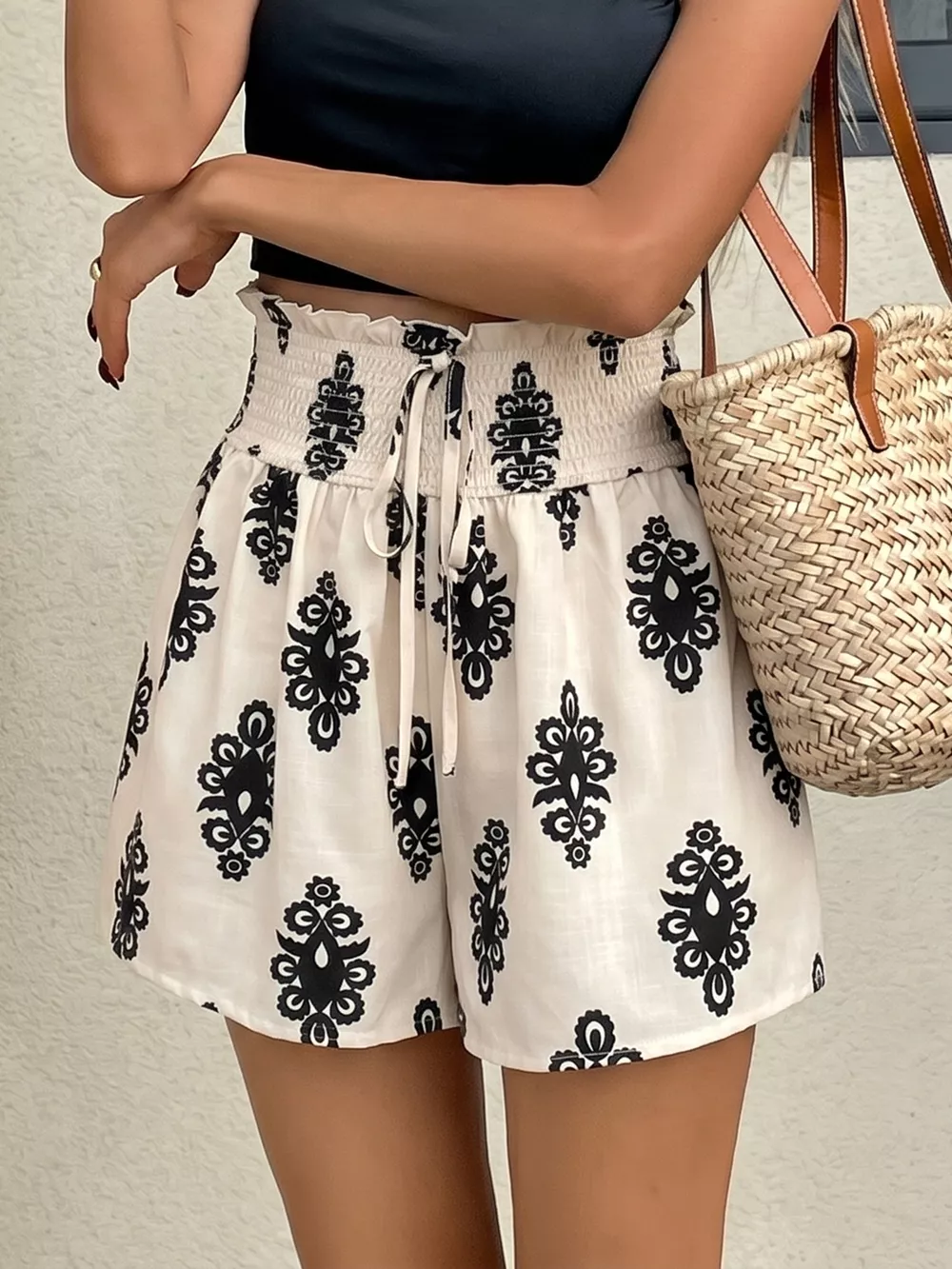 Smocked Waist Printed Shorts, image 2